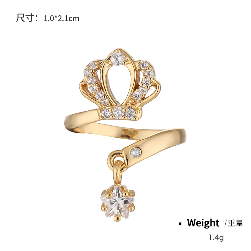 18k Gold Brass Ring AAA cubic zircon crown rings crown shaped gold fingertip nail ring For Women manicure protective