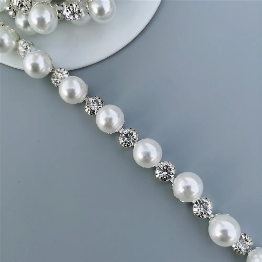 Factory Price Wholesale Pearl Crystal Chain Bling Diamante Diamond Rhinestone Trim