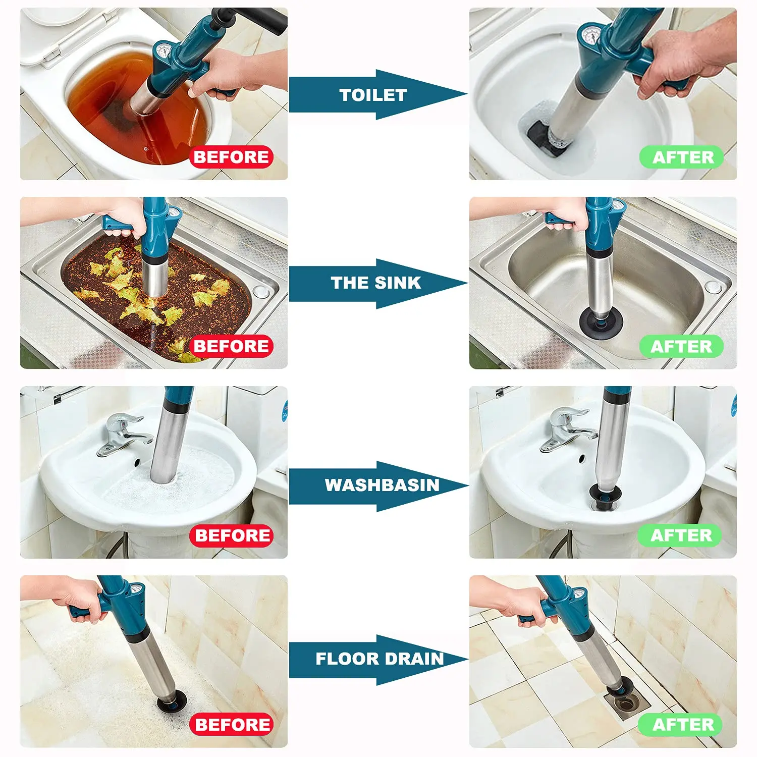 Toilet Dredge Pipe Dredger Sewer Speed Block Air Pressure Anti-Splash Drain Cleaner Drain Opener Toilet Plunger pipe unblocker