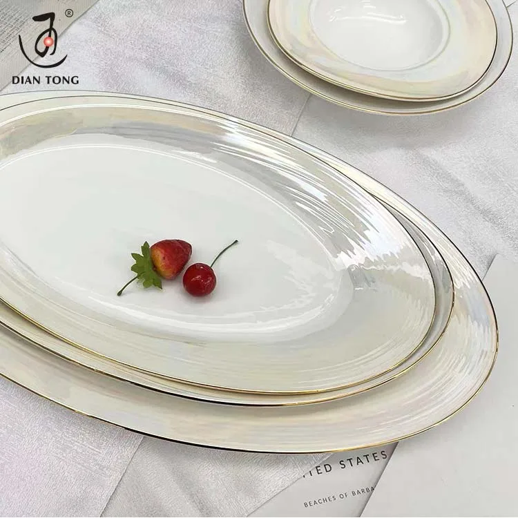 Pearl Luxury Custom Porcelain Nordic Fish Plate Dish Ceramic Dinner Plates Set White Ceramic Plates For Wedding Hotel Restaurant
