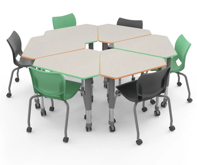 Wholesale Factory Modern Durable School Furniture Triangle Adjustable Combination Classroom Table Desk and Chair