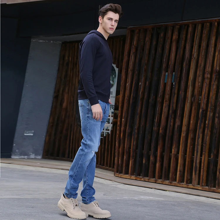 GuangXi Factory Supply Custom Slim Fit Low Rise Damage Jeans for Men Ripped Acid Wash Denim Jeans