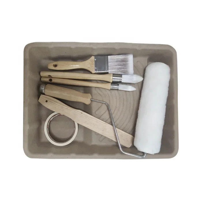 Factory wholesale Biodegradable paint tray Palette bagasse paper material Paint tools decorative Paint roller brushes