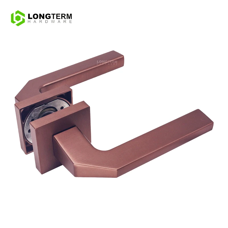 Rose Gold Mortise Door Handle Lock Set Modern Zinc Alloy Bedroom Privacy Entrance Door Lever Handle for Interior Doors