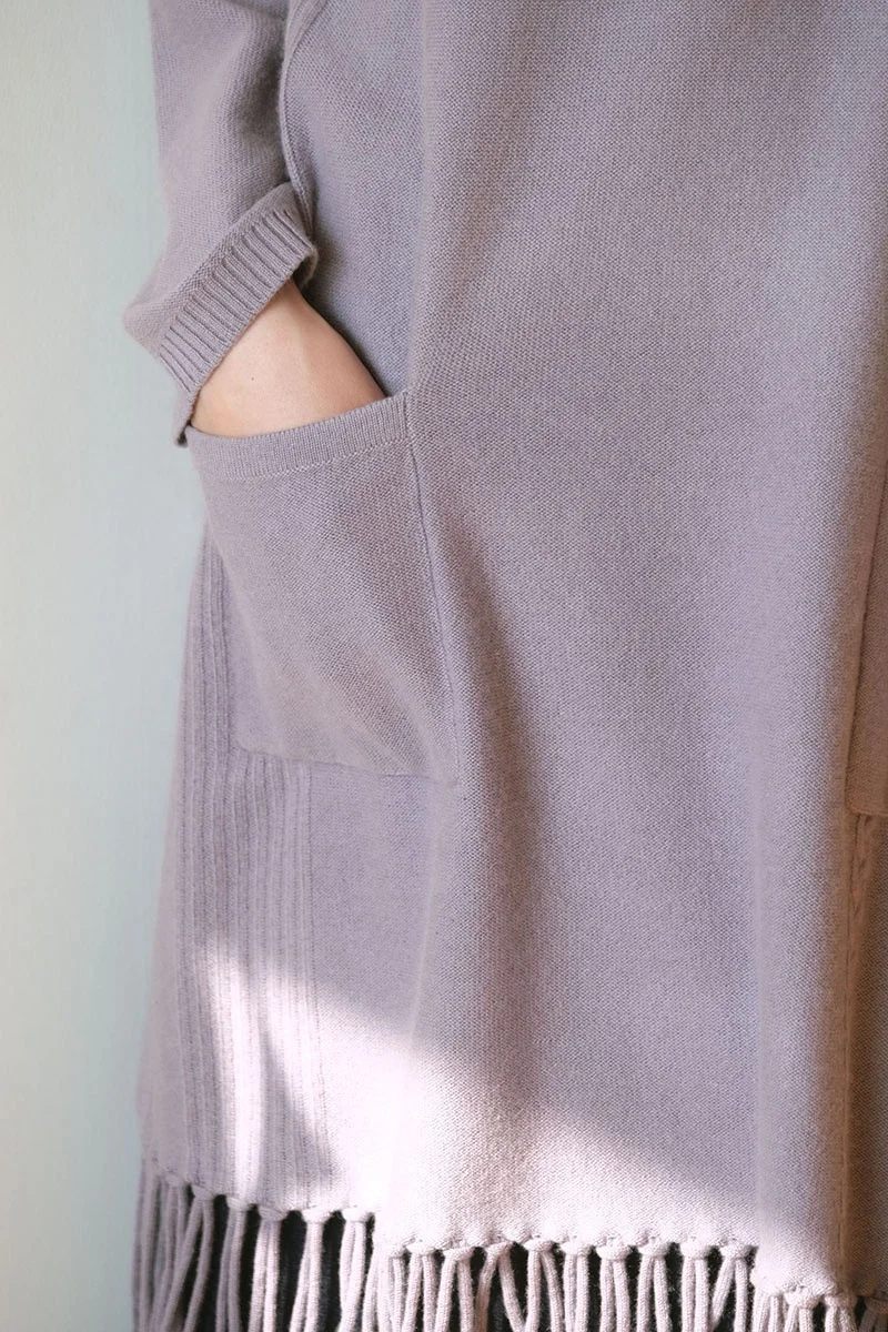 Women Casual Boho Sweater Long Sleeve Hooded Cashmere Merino Wool Dress Women With Tassels and Pockets