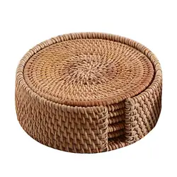 Custom Wholesale Round Dining Table Drink Placemats Mat Holder Rattan Woven Pads Insulated Tea Cup Coaster