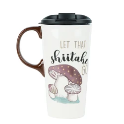 17oz Mushroom Tall Ceramic Travel Mug with Sealed Lid and Handle