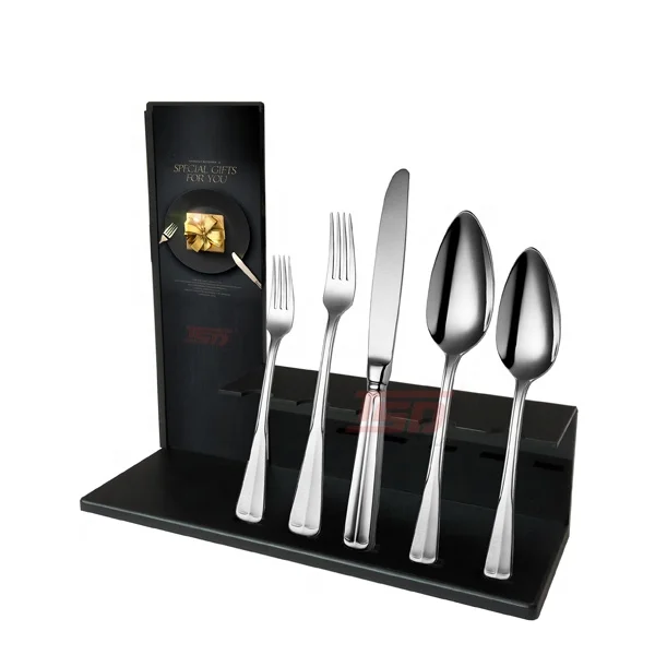 Store Retail Counter Top clear Acrylic Wood Knife Cutlery Set Display Holder case