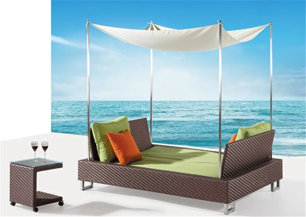 Outdoor patio rattan wicker furniture garden aluminum sunbed lounger furniture glamping tent  gazebo