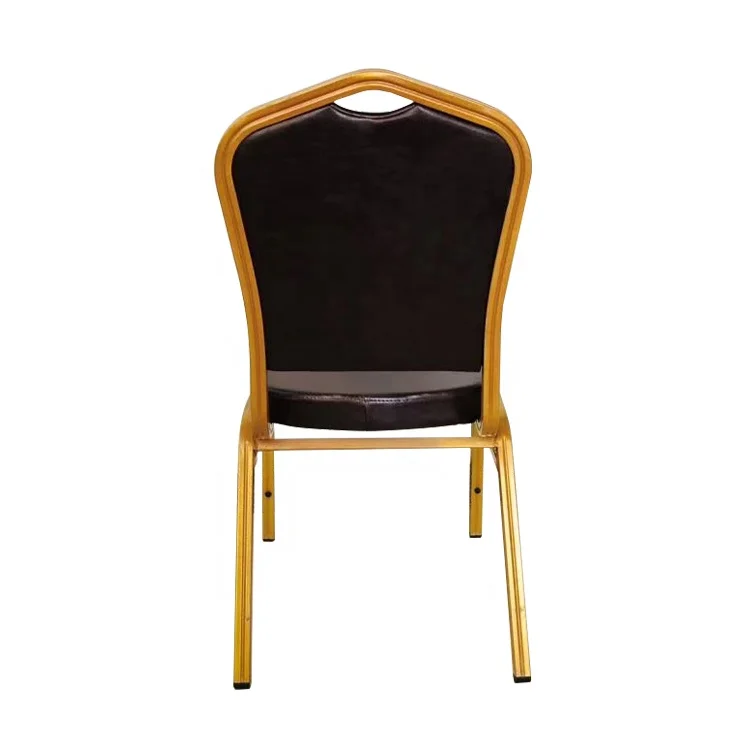 Foshan Factory Metal Banquet Chair Gold Metal Brown Seat