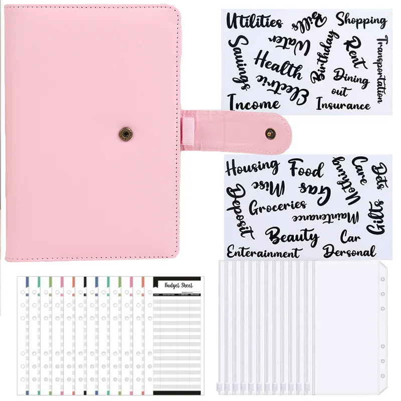 PU leather money binder organizer a6 a5 6 ring folder cash saving envelope budget binder with pocket holder