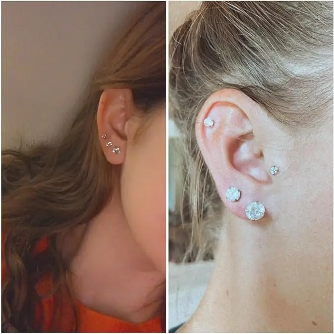 5 Pairs Stud Earrings Set, Hypoallergenic Cubic Zirconia 316L Earrings Stainless Steel CZ Earrings 3-8mm