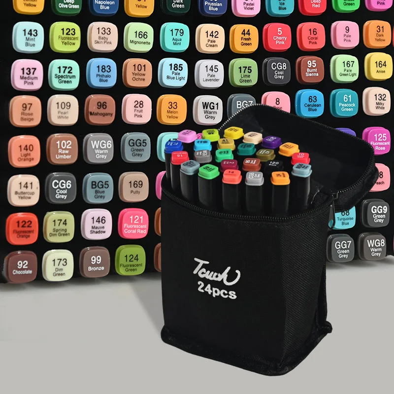 In Stock 24 Colors Alcohol Dual Tip Marker Drawing Art Kit