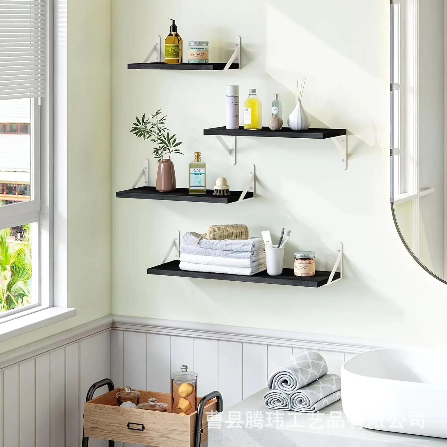 Hanging Home Decor Rustic Metal Kitchen Rack Book Storage Wood Floating Wall Shelf Wall Mounted Shelves For Living Room