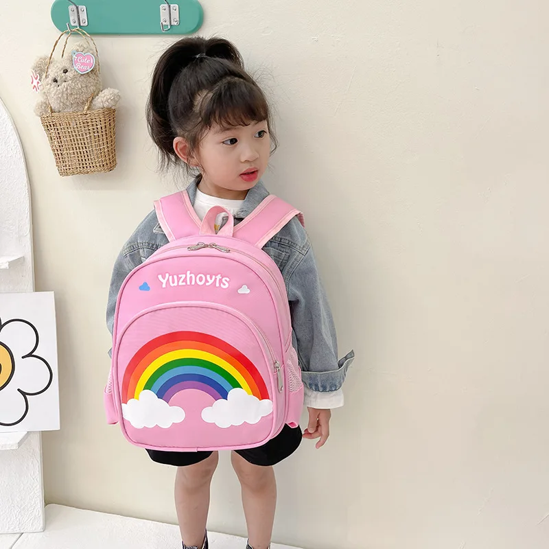 New Cartoon Colourful Rainbow Backpacks School Kindergarten Bags for Baby Girls