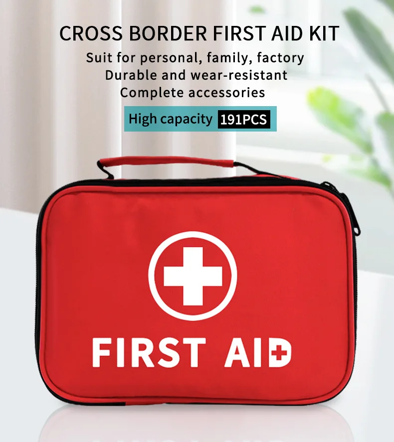 191pcs Small Empty Emergency Accessories Storage Bag Premium Medical Supplies Kit Pouch Basic First Aid Kit Bag