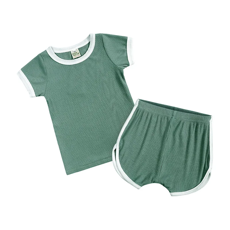 Baby clothing new summer cotton Rowan soft short sleeve shorts 2-piece home color edge set