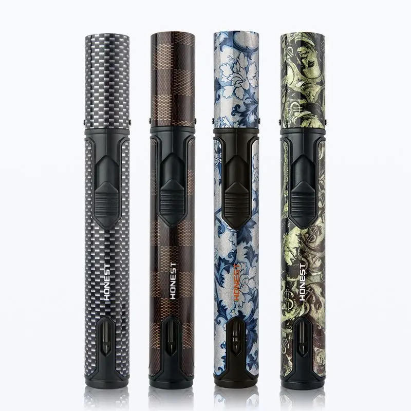 Hot selling Honest Brand Single Flame Torch Jet Lighters CUSTOM LOGO BBQ Kitchen Windproof Slim Pen Portable Cigar Lighter