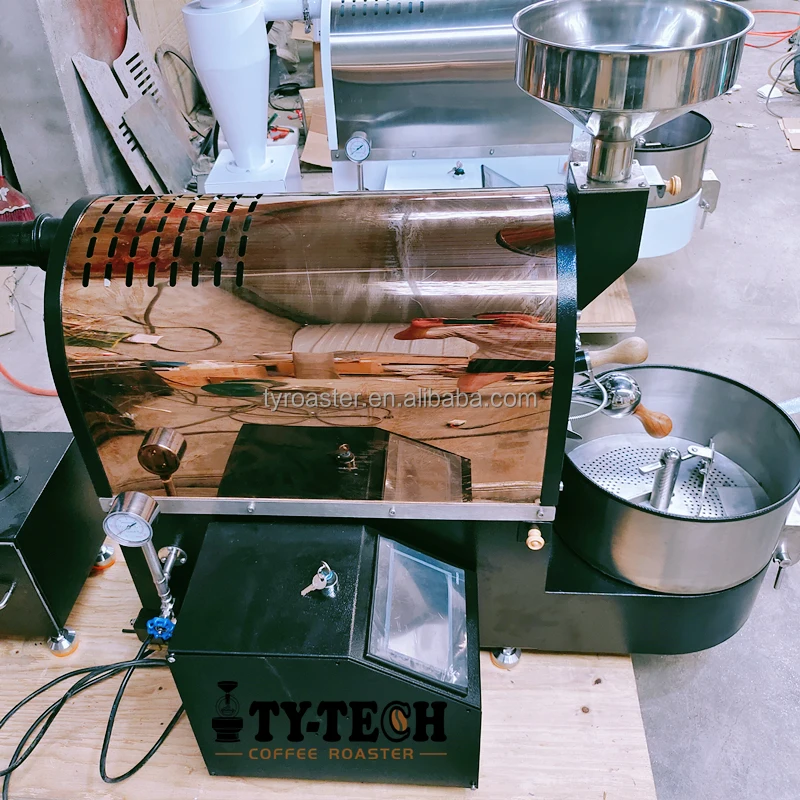 TY-TECH laser cut high performance 0.5~2.5kg sample toper industrial gas burner coffee roaster machine for home