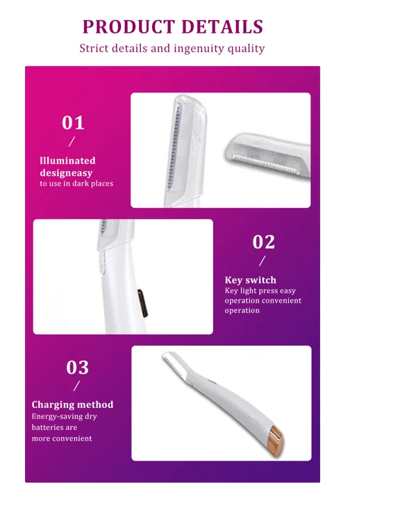  beauty tool facial dermaplan face lip cheeks women non-vibrating led light fashion painless high quality pretty eyebrow shaver 