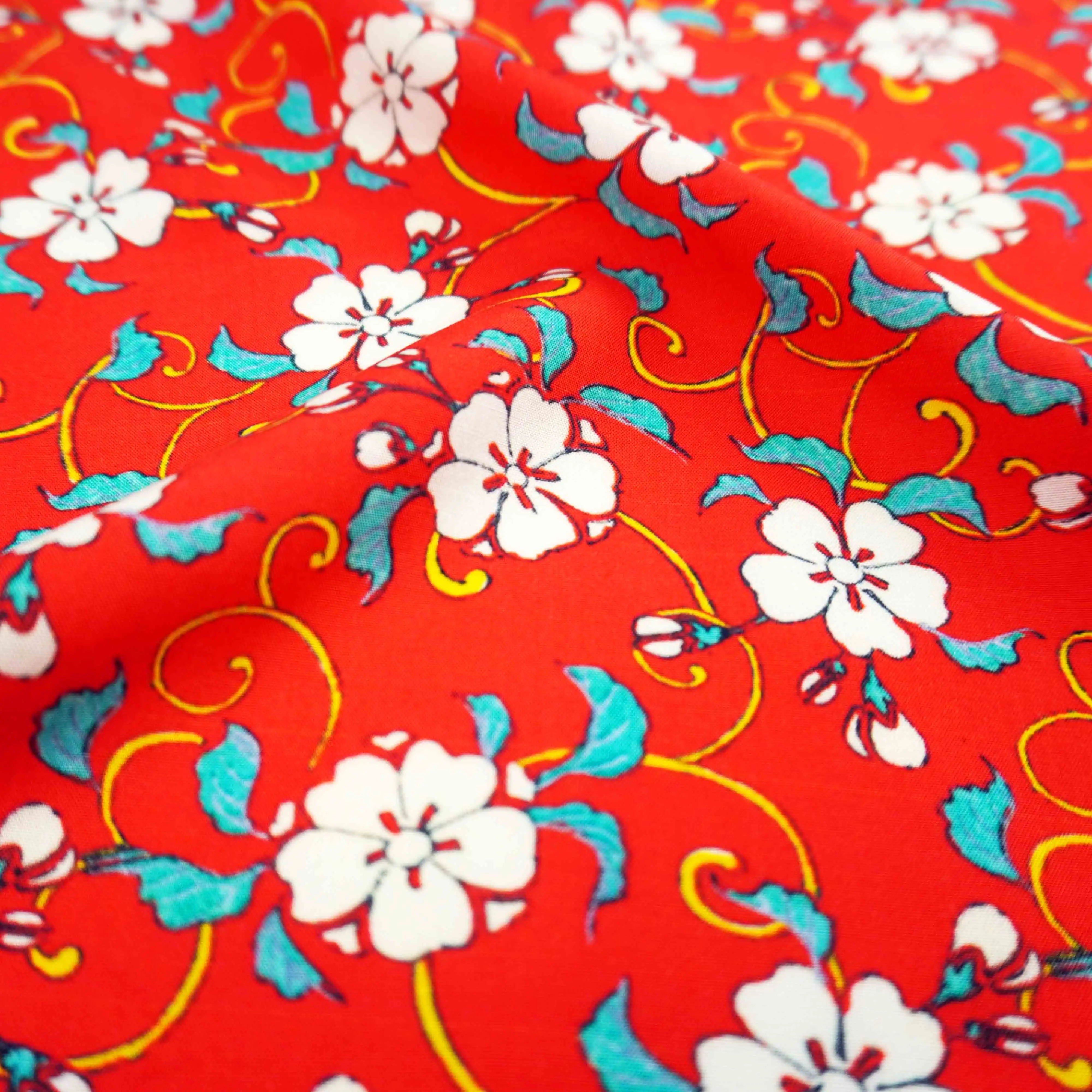 100% Digital Printed Pareo Rayon Fabric Japanese Crepe Yorya Crinkle Fabric Bamboo Viscose Fabric Flowers 50 Fiber 1.5*38