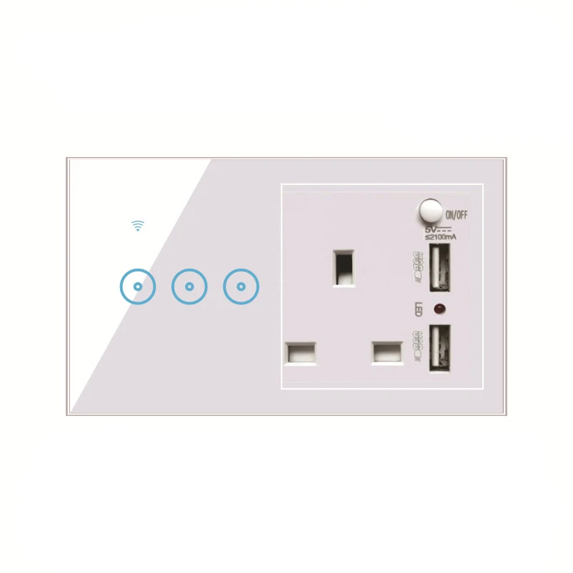 British standard UK Wifi wall switch and smart Wifi  socket outlet, 5 pin multi socket EU Australian export switch socket