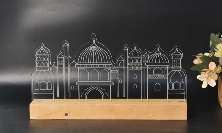 DIY USB rgb led multi light 3D acrylic display  cordless  walnut wood base light