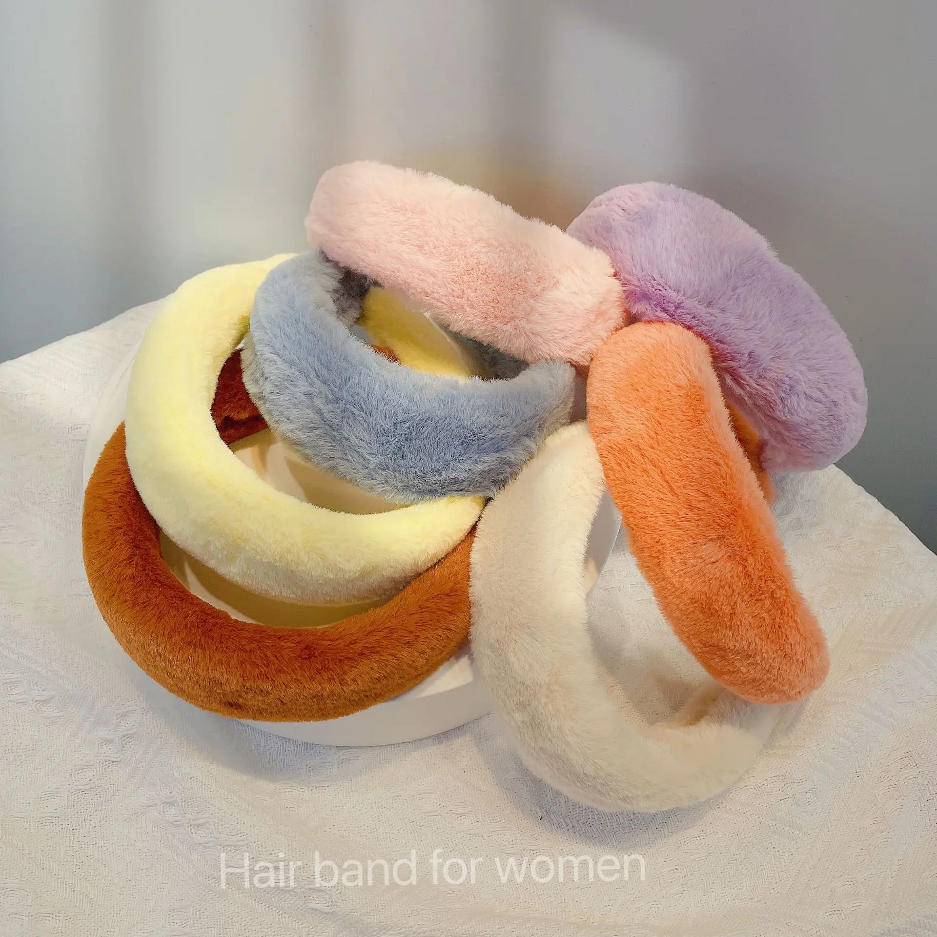 Winter Soft probopass plush purple pink hair bands ins fashion women  solid color make up wash face headband accessories