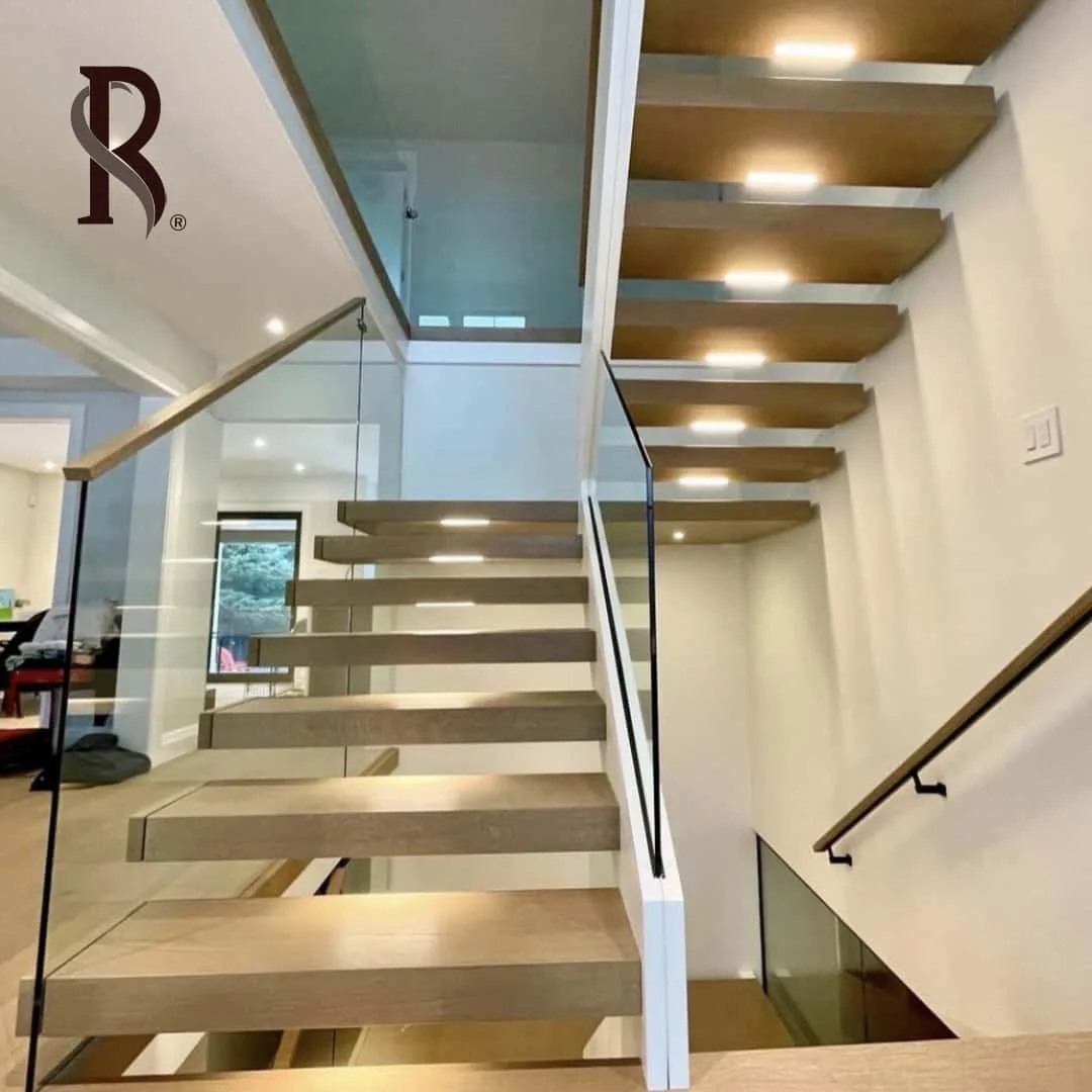 Rising Commercial Customized Floating Straight Stairs Modern Wooden Staircase Interior Stair with Factory Price