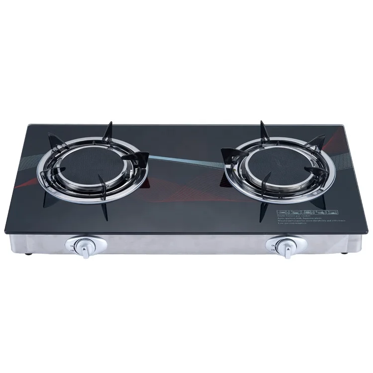 Thin linear print popular black new design commercial 2 burner glass top gas stove