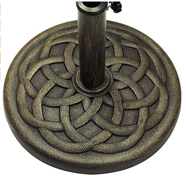 Outdoor Decorative Cast Stone Patio Umbrella Base Resin Heavy Duty Stand Brown Finish