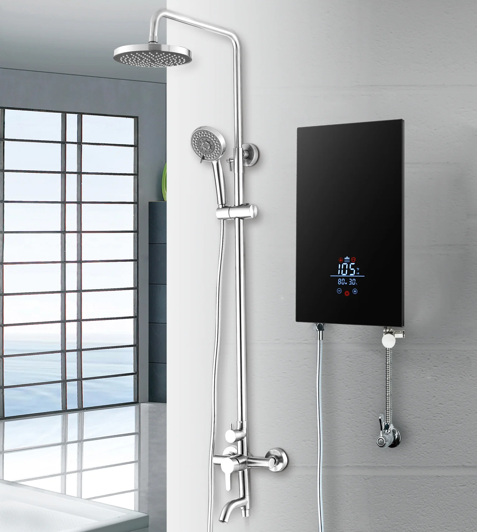 220V 8.5KW Led Temperature Display Screen Electric High power instant Water Heater for Bath Shower