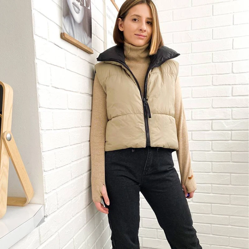 
Cropped Vest Women Coat Sleeveless Down jacket Parkas Waistcoat Down Coat Female Outerwear Chic Top Chalecos Para Mujer 2021 