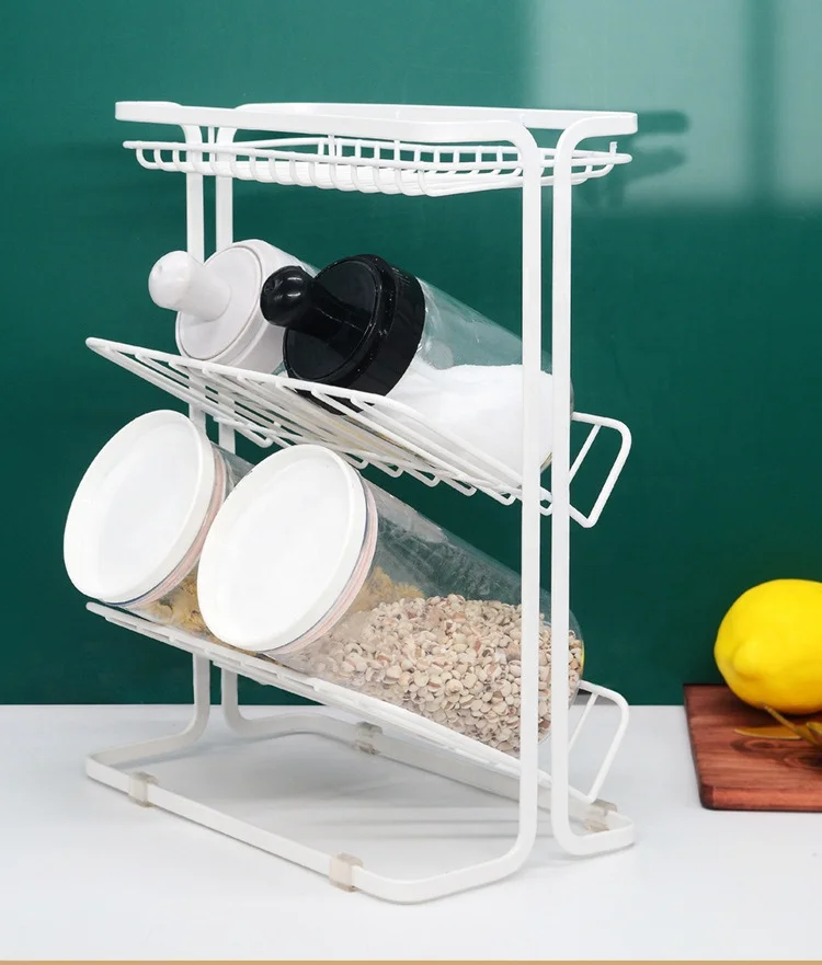 Kitchen supplies spice shelf floor countertop spice rack iron multi-layer storage rack