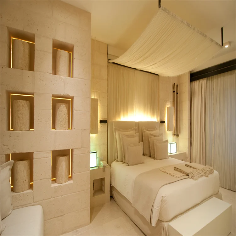 Creation Palace Style Borgo Egnazia Hotel Project Engel White Upholsteried Fabric Bedroom Furniture Set Wooden For Hotel