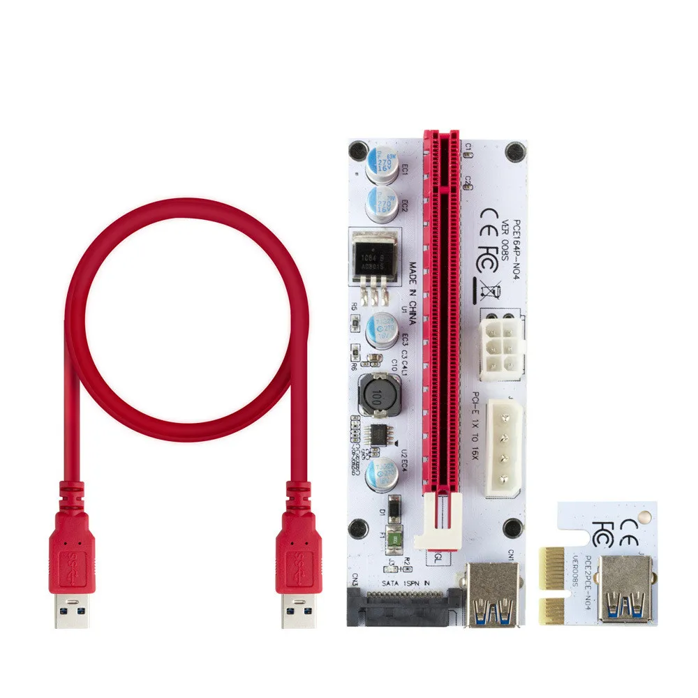 Оптовая продажа высокопроизводительная красная Плата расширения Ver 008S PCI-E экспресс 1x до 16x USB 3 0 Удлинительный кабель для графического
