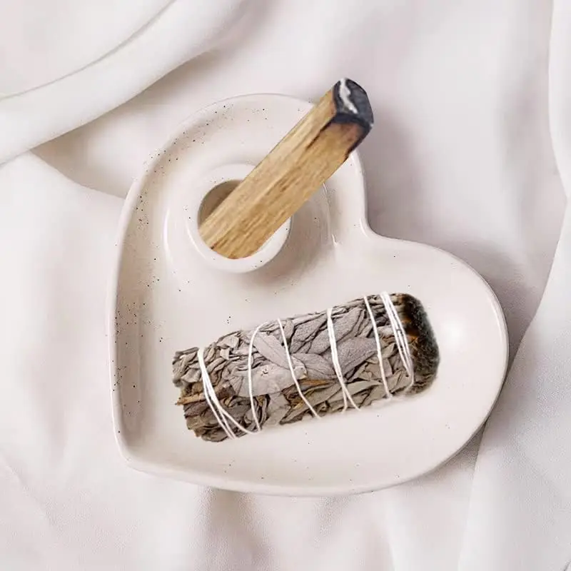 UOBOBO heart shape incense sage holder smudging bowl for sage or palo santo