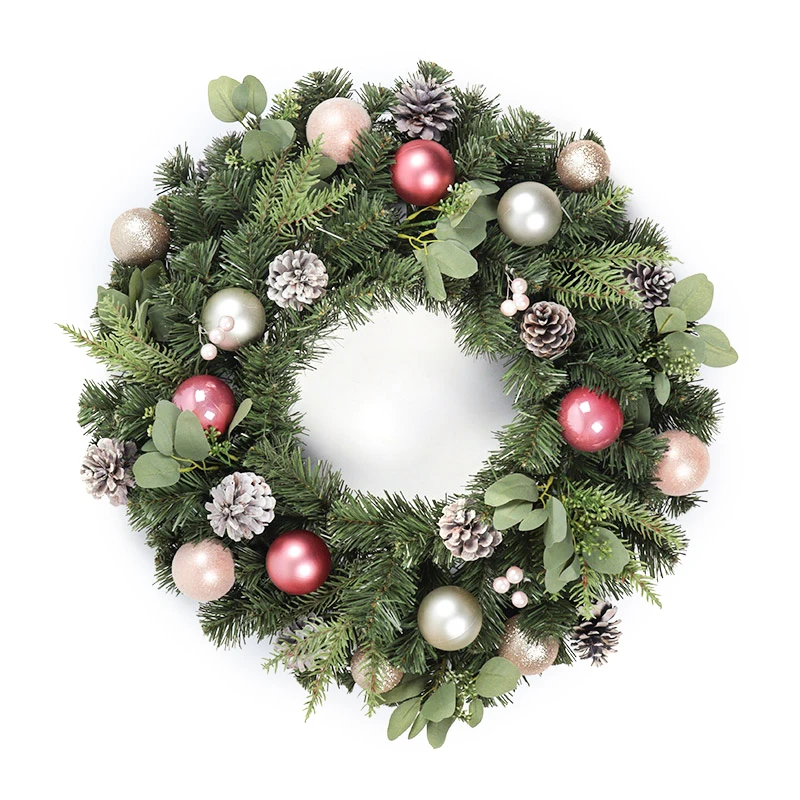 New Design 24 Inch Wreath Supplier With Pine Cone Ornaments Christmas Ball Wreath For Front Door