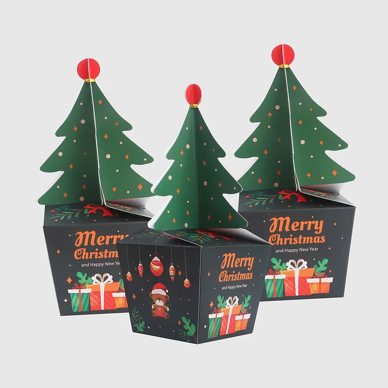 New designed 3D christmas tree shaped foldable gift paper boxes for candies