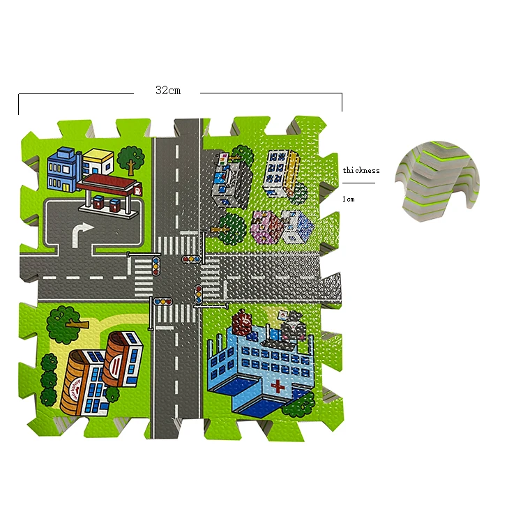 Play Mat Road Toy Foam Playmat Interlocking Floor Puzzle Road Playroom Mat Interactive Play Set (9 Piece Set Zoo)