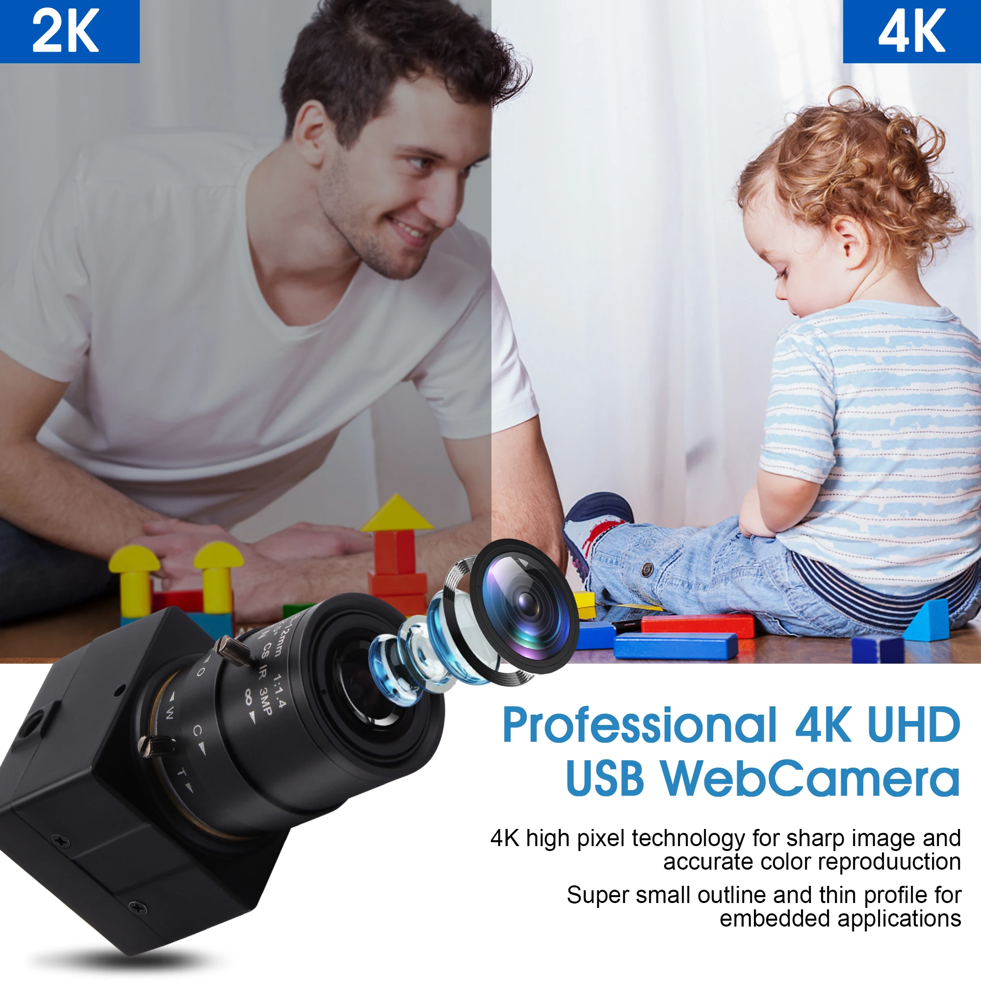 Мини HD веб-камера ELP IMX415 с датчиком UVC и драйвером Профессиональная USB-камера 4K вариофокальным объективом 2