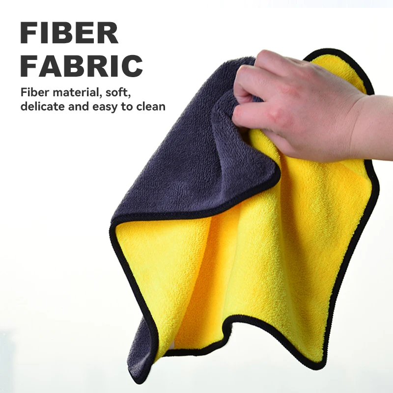 16x16 Microfiber Towel 600gsm Yellow Grey Double-SidedCoral Fleece Car Towel Microfiber Drying Wash Cloth