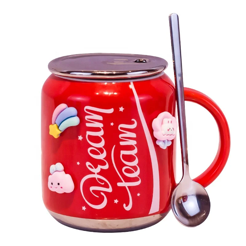 Madou 430Ml 2022 Manufacturer Directly Sells Creative Cola Shaped Ceramic Cup With Cover And Glass Straw For Hot And Cold Drinks