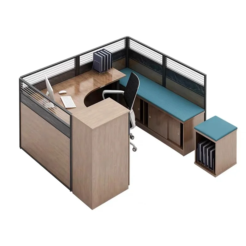 Cubicle desk for office workstation with rest bed 1/2/3/4/6 person wooden office staff workstation desk