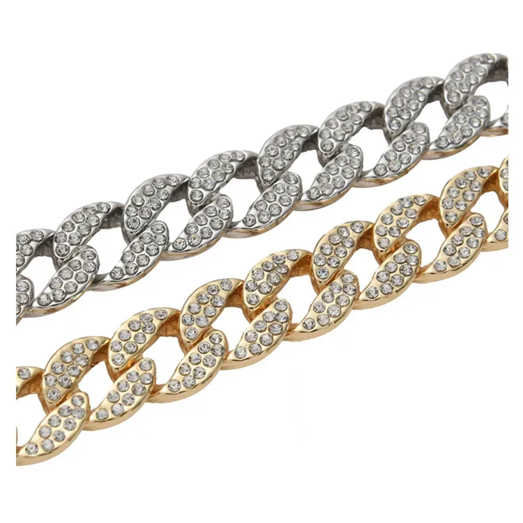 Hip Hop 15MM Bling Iced Out Cuban Link Chain Necklace Set Full Diamond Bling Choker Jewelry