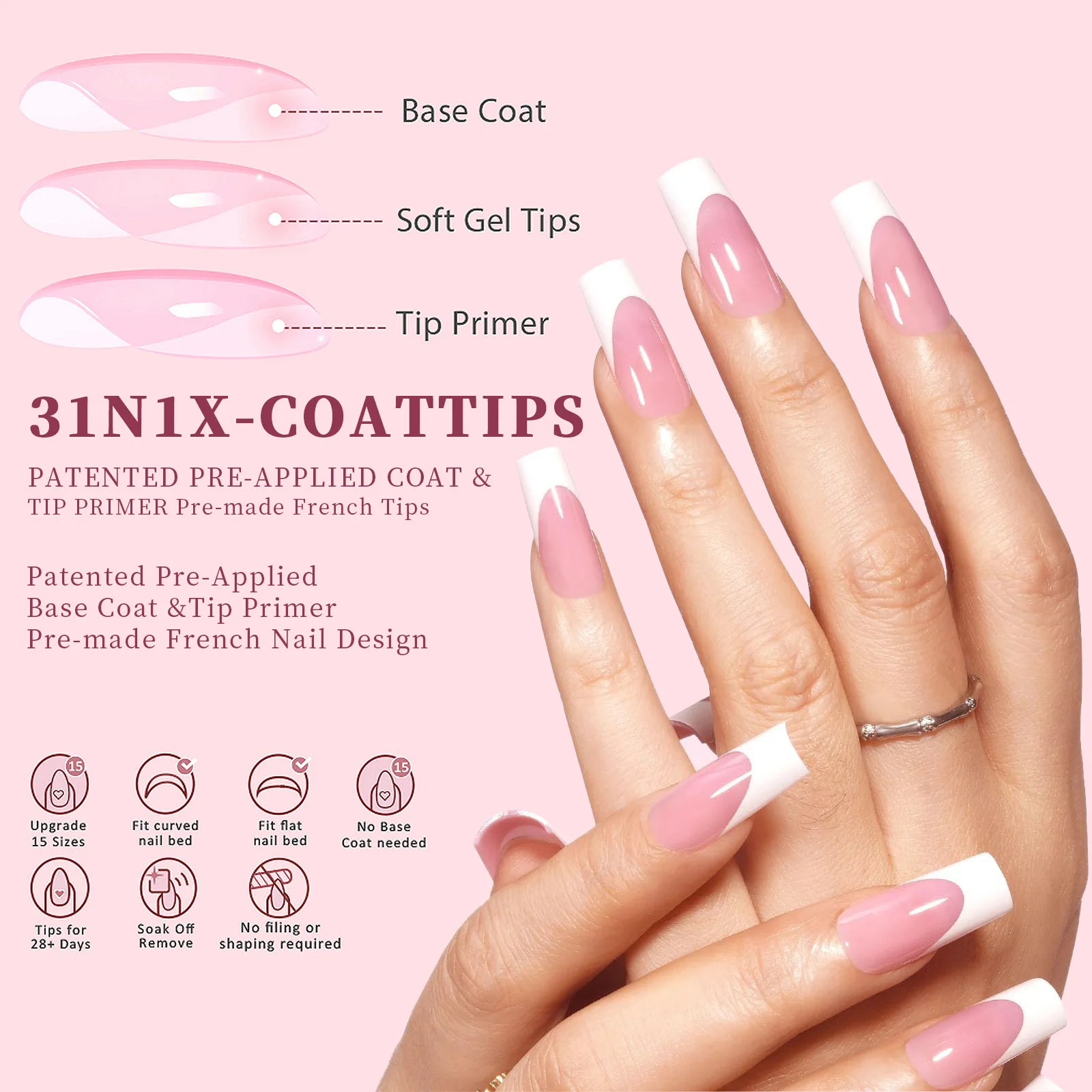 Full Cover 108PCS/Box French Acrylic Nails For Salon Professional Square Coffin Ballerina Press On Nail Tips for Finger Toe