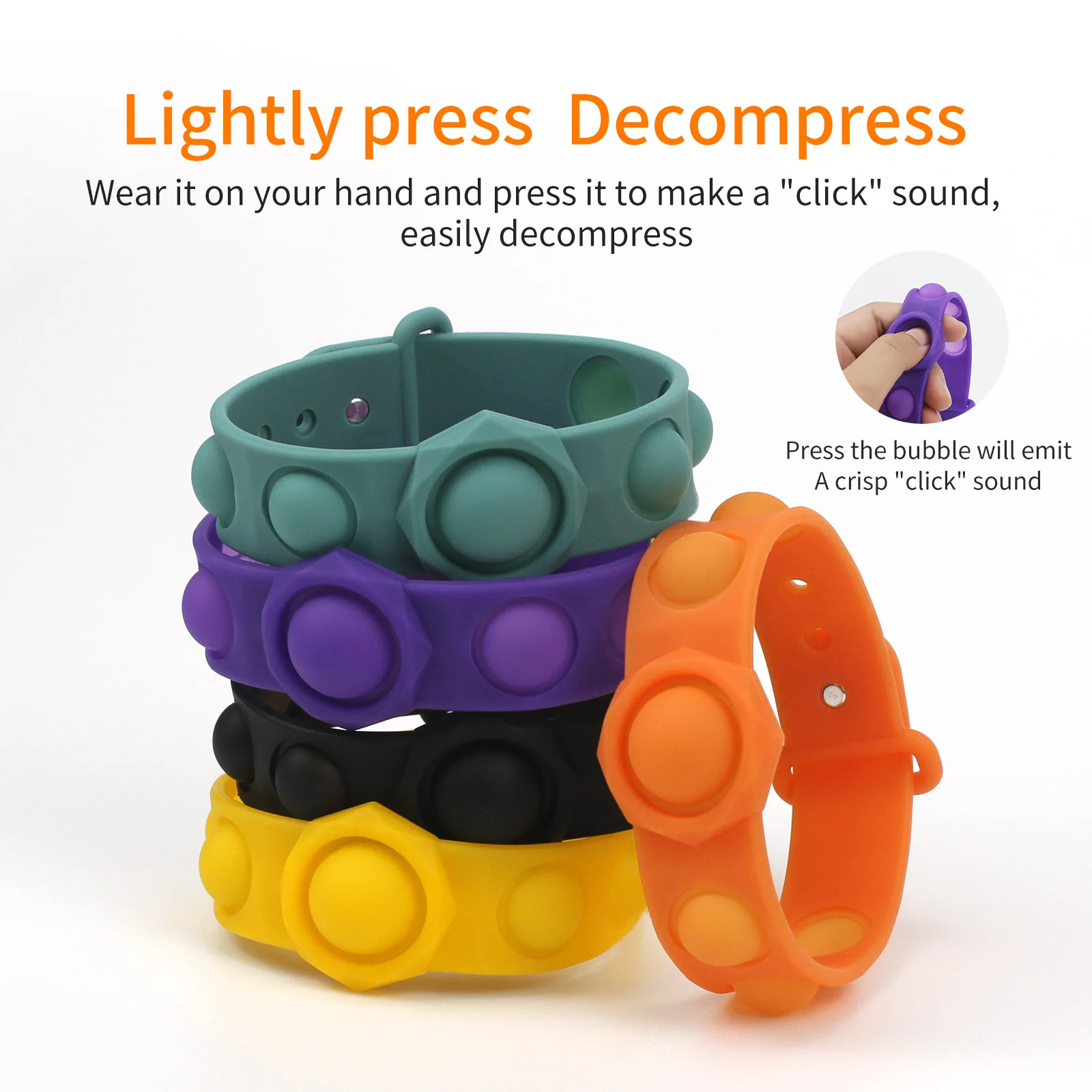 Amazon New Arrive Silicone Push Pop Bubble Wristband Stress Relief Bubble Bracelet Toy Anti Anxiety Therapy Children Toys