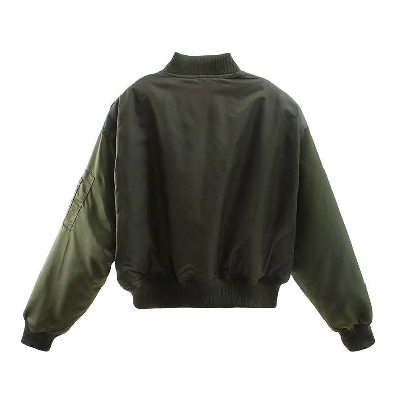 2020  Army Green Warm Zipper Pockets Winter Coat Female Jacket Women Cropped Bomber Jackets