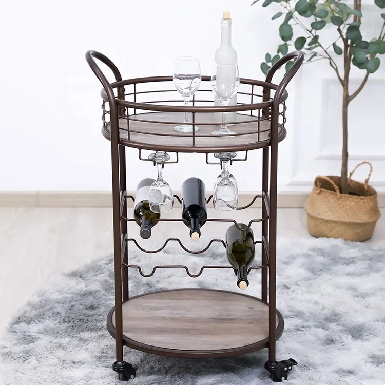 Роскошная металлическая тележка для бара, Современная тележка для бара в скандинавском стиле с винной стойкой