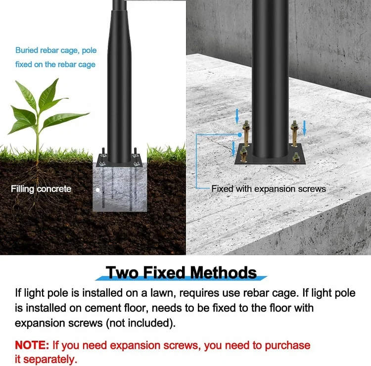 Outdoor Split Screws Type Solar Garden Lighting Street Light lamp pole 3m 4m 5m 6m lamp pole arm